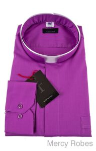 Mens Long Sleeve Premium Tonsure Collar Clergy Shirt (Church Purple) Imported Italian