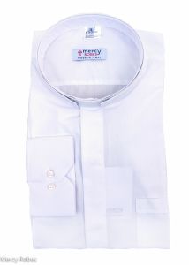 Mens Long Sleeve Premium Tonsure Collar Clergy Shirt (White) Imported Italian