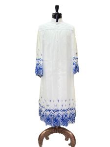SHEER LACE SURPLICE WITH ROYAL BLUE EMBROIDERY
