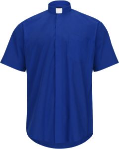 Mens Short Sleeves Tab Collar Clerical Shirt (Royal Blue)