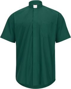 Mens Short Sleeves Tab Collar Clerical Shirt (Dark Green)