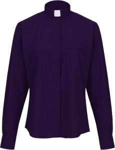 Womens Long Sleeves Tab Collar Clergy Shirt (Blue-Purple)