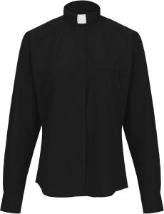 Womens Long Sleeves Tab Collar Clergy Shirt (Black)