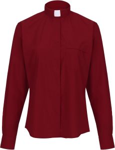 Womens Long Sleeves Tab Collar Clergy Shirt (Burgundy)