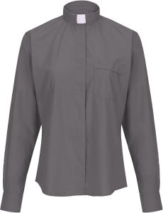 Womens Long Sleeves Tab Collar Clergy Shirt (Dark Grey)