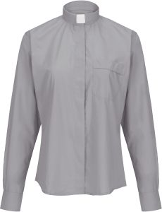 Womens Long Sleeves Tab Collar Clergy Shirt (Light Grey)