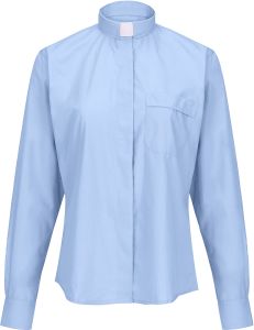 Womens Long Sleeves Tab Collar Clergy Shirt(Light Blue)