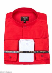 Mens Silk Long Sleeve Roman Collar Clergy Shirt (Red)