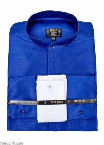 Mens Silk Long Sleeve Roman Collar Clergy Shirt (Royal Blue)