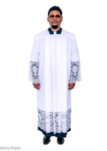 Mens White Long Alb Surplice With Ihs Lace