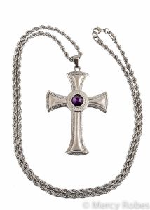 Pectoral Cross With Chain Style Sbats002 S-P (Purple Stone)