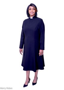 Redingote Flare Style Three-Quarter Length Clergy Dress (Black)