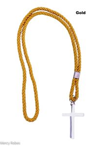 GOLD CLERGY CORD WITH SILVER CROSS