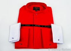 Mens Long Sleeve Full Collar Roman Pontiff Clergy Shirt (Red)