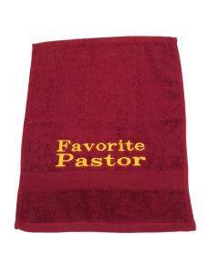 PREACHING HAND TOWEL FAVORITE PASTOR   (BURGUNDY/GOLD)