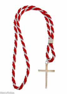 PREMIUM TWO-TONE RED/SILVER METALLIC CORD 03 WITH STAINLESS STEEL CROSS