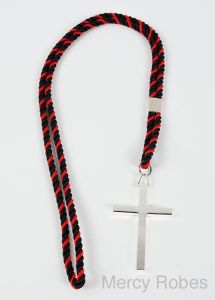 TWO TONE BLACK/RED CORD WITH SILVER CROSS