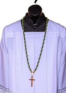 TWO TONE CLERGY CORD (FOREST GREEN/GOLD) GOLD CROSS 023