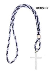 TWO TONE CLERGY CORD WITH CROSS (WHITE/GREY)