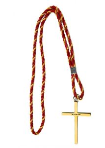 TWO TONE RED/GOLD CORD WITH 2.5" X 4" YELLOW GOLD PLATED CROSS