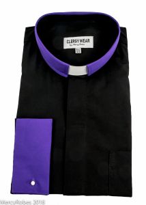 Two Tone Long Sleeve French Cuff Tab (Black/Purple)