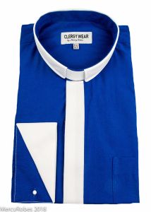 Two Tone Long Sleeve French Cuff Tab (Royal Blue/White Placket)