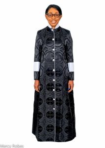Womens Clergy Robe Style Victoria (Black Lt/White)