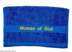 PREACHING HAND TOWEL WOMAN OF GOD (ROYAL/GOLD)