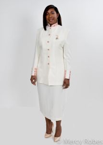 WOMENS CLERGY JACKET WITH SKIRT STYLE LC010 ( CREAM/ 3RD RED GOLD LT)