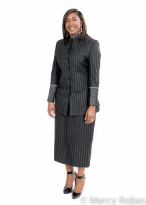 Womens Clergy Jacket With Skirt Style LC020 (Black/White Pinstripe)