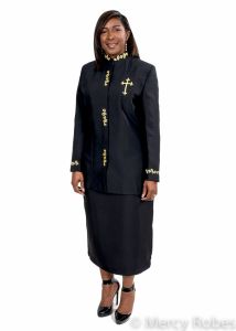WOMENS CLERGY JACKET WITH SKIRT STYLE LC022( BLACK /GOLD) 