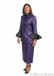 WOMEN'S CLERGY JACKET with SKIRT STYLE LC021 (BLACK/PURPLE BROCADE)