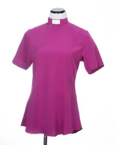 Womens Short Sleeves Tab Collar Clergy Blouse (Fuchsia)