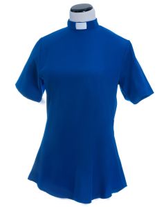 Womens Short Sleeves Tab Collar Clergy Blouse (Royal Blue)