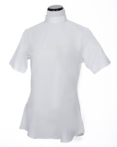Womens Short Sleeves Tab Collar Clergy Blouse (White)