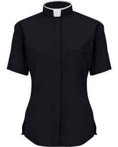 Womens Short Sleeves Tonsure Collar Clergy Shirt (Black)