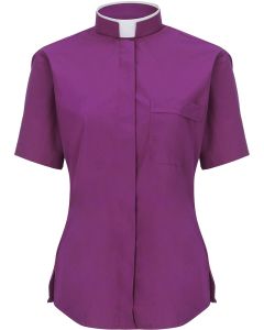 Womens Short Sleeves Tonsure Collar Clergy Shirt (Church Purple)