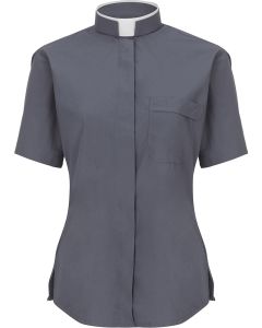 Womens Short Sleeves Tonsure Collar Clergy Shirt (Dark Grey)