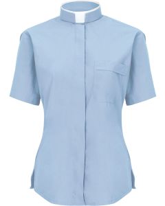 Womens Short Sleeves Tonsure Collar Clergy Shirt (Light Blue)
