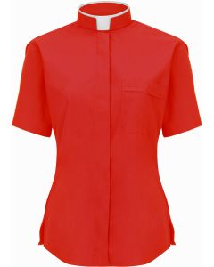Womens Short Sleeves Tonsure Collar Clergy Shirt (Red)
