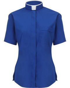 Womens Short Sleeves Tonsure Collar Clergy Shirt (Royal Blue)
