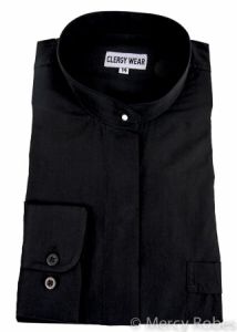 Womens Long Sleeves Full Collar Clergy Shirt (Black)