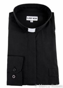 Womens Long Sleeves Tab Collar Clergy Shirt (Black)