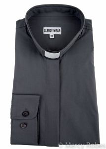 Womens Long Sleeves Tab Collar Clergy Shirt (Dark Grey)