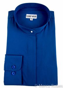 Womens Long Sleeves Full Collar Clergy Shirt (Royal Blue)