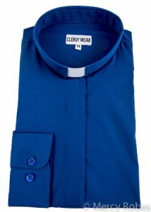 Womens Long Sleeves Tab Collar Clergy Shirt (Royal Blue)