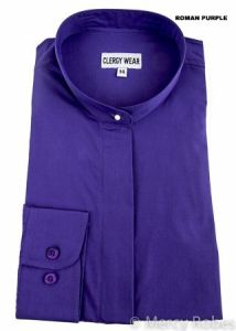 Womens Long Sleeves Full Collar Clergy Shirt (Roman Purple)