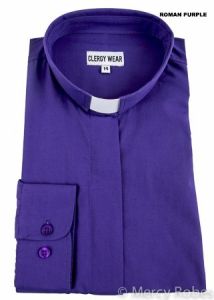Womens Long Sleeves Tab Collar Clergy Shirt (Roman Purple)