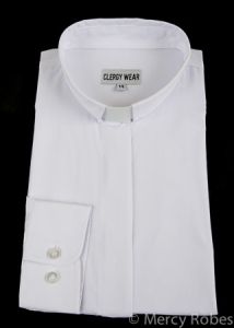 Womens Long Sleeve Tab Collar Clergy Shirt (White)