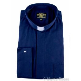 Mens Long Sleeve French Cuff Tab Collar Clergy Shirt (Navy Blue)